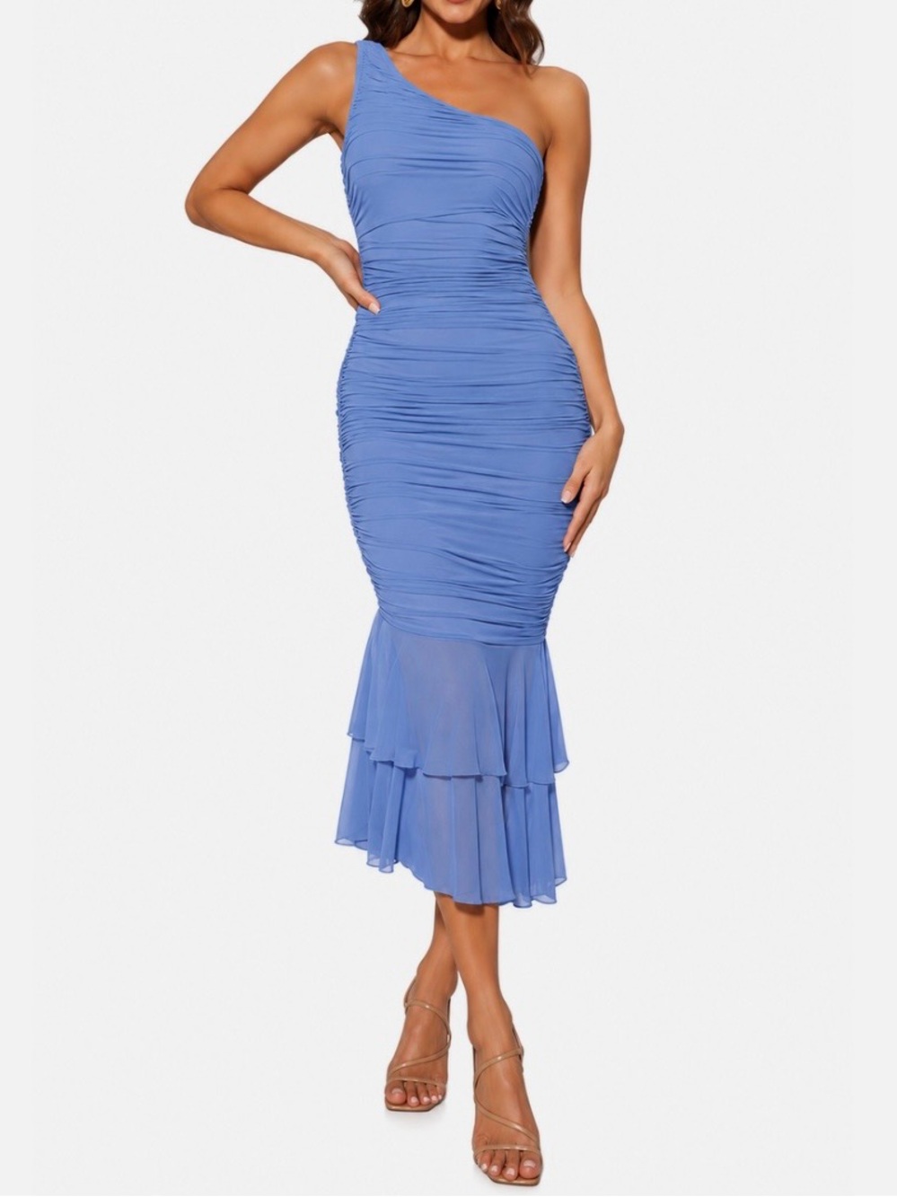 NWT Sculpted One-Shoulder Midi Dress in Periwinkle